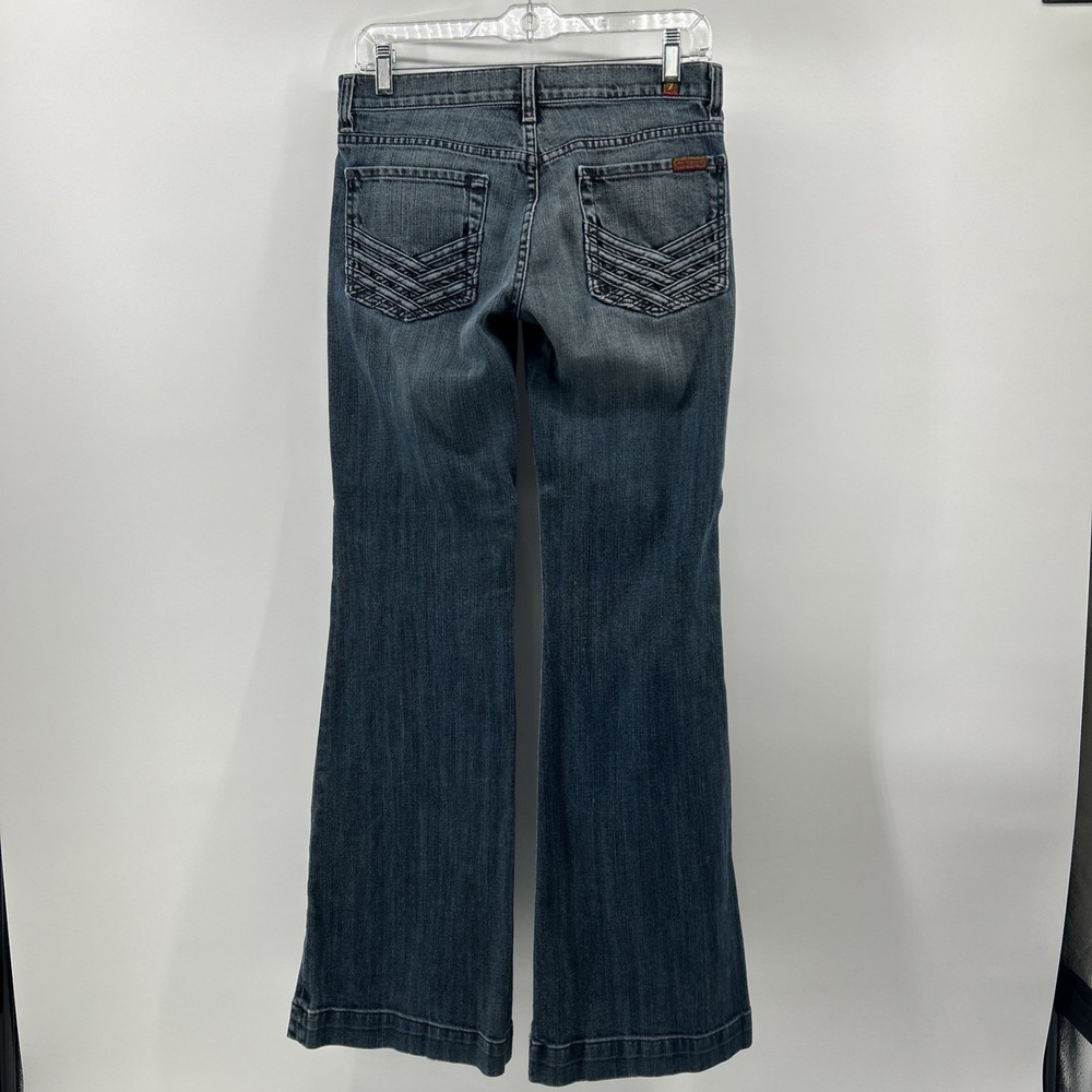 7 For All Mankind Jeans Dojo Women's 27 Blue Denim Flare Wide Cotton Stretch USA - Picture 4 of 14